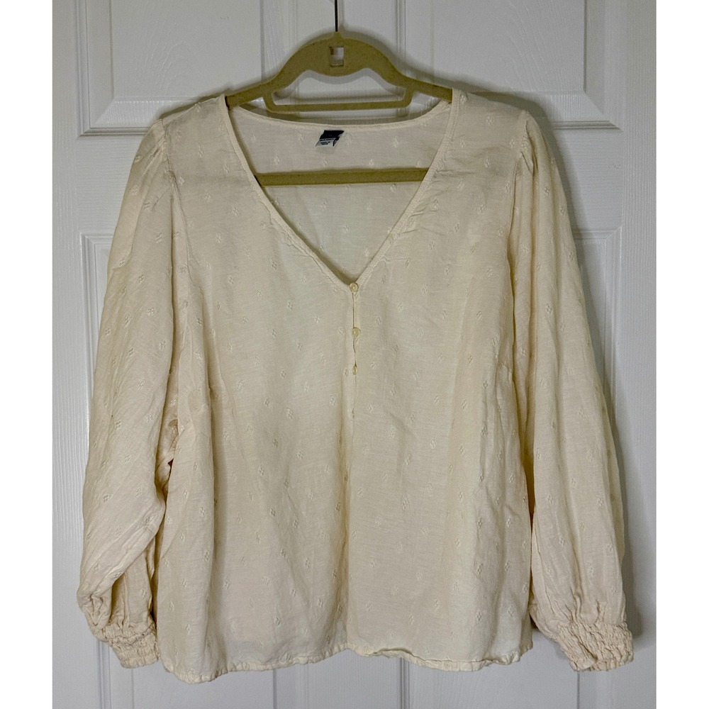 Old Navy Eyelet Blouse Womens 2X Cream NWOT Boho Balloon Sleeve V-Neck Top